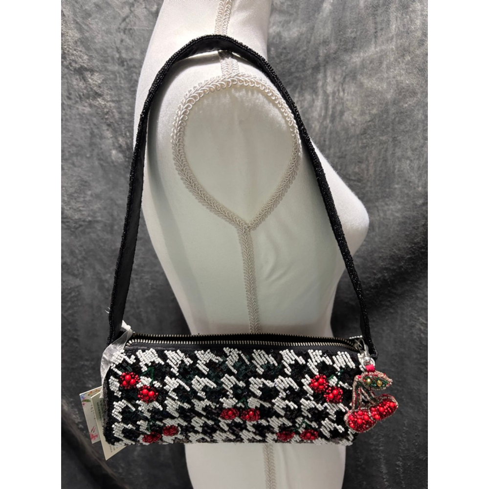 Viral Tik Toc Famous Made In India Cherry Houndtooth Beaded Handbag w/Cherry